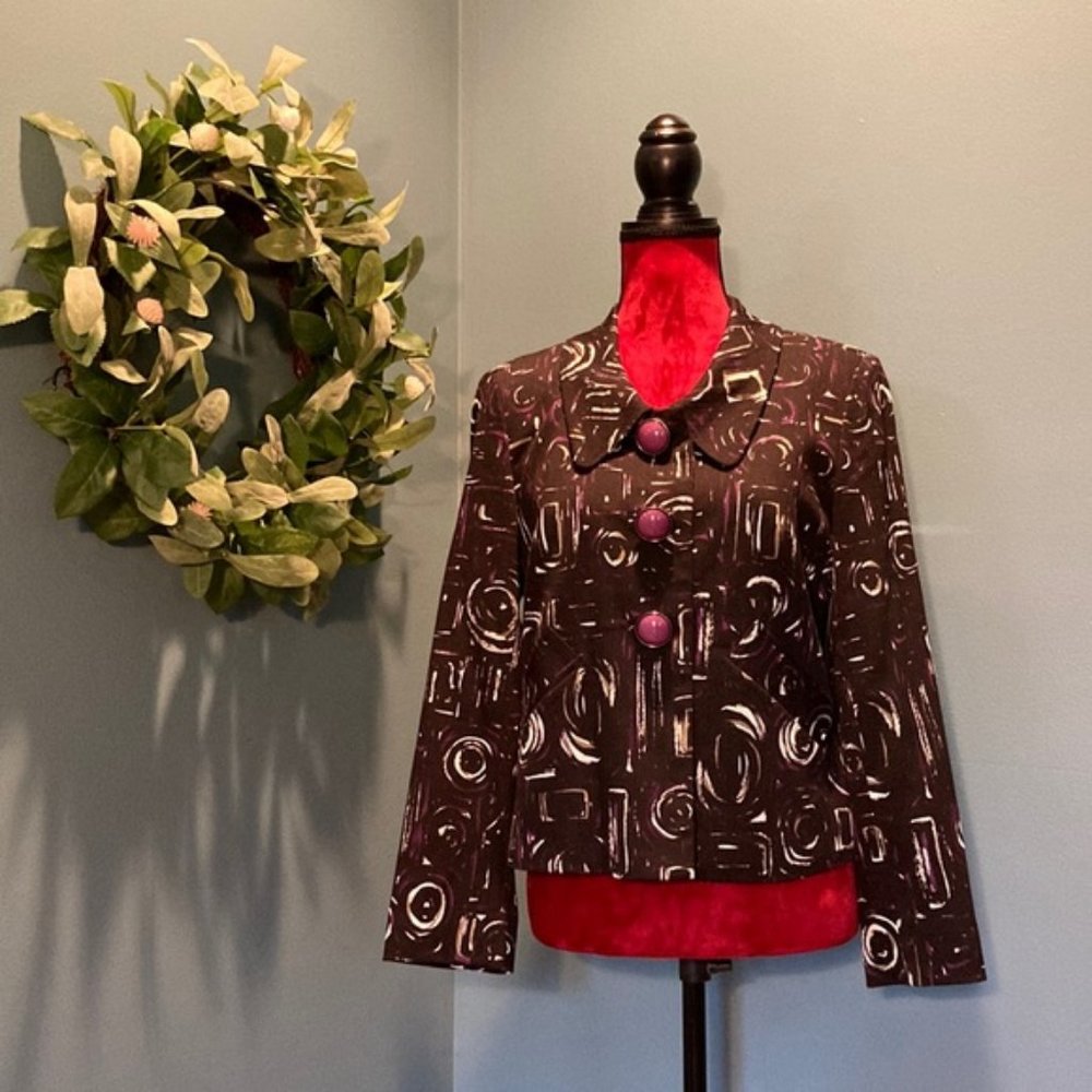 Trenz by Theresa Rena Retro Black Print Jacket Size MP